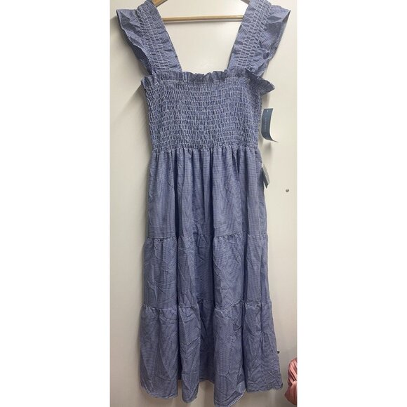 London Times NEW Women's Gingham Smocked Top Midi Dress Blue Size Medium - Picture 5 of 11